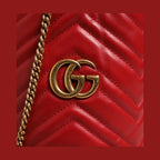 Gucci Red Chevron-quilted Calfskin Leather GG Marmont Bucket Bag