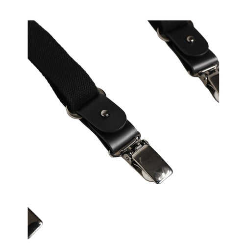 Dolce & Gabbana Black Cotton Leather Elastic Y-back Metal Clips Suspender