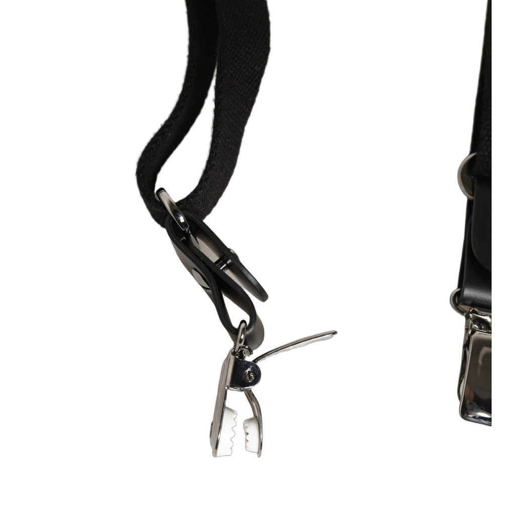 Black Cotton Leather Elastic Y-back Metal Clips Suspender