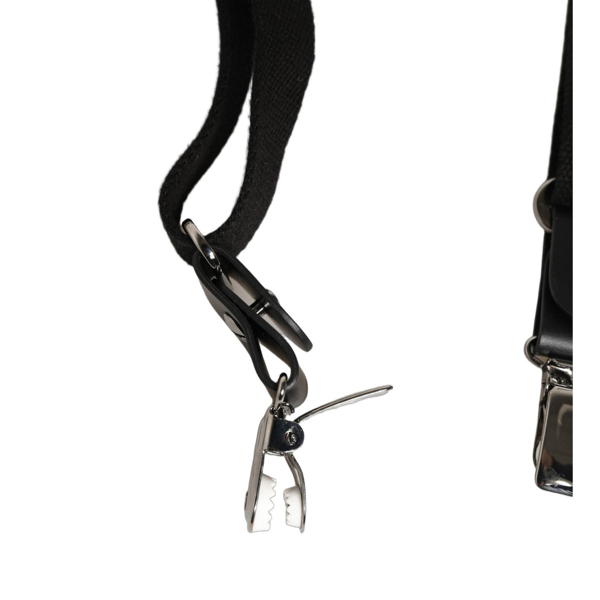 Black Cotton Leather Elastic Y-back Metal Clips Suspender