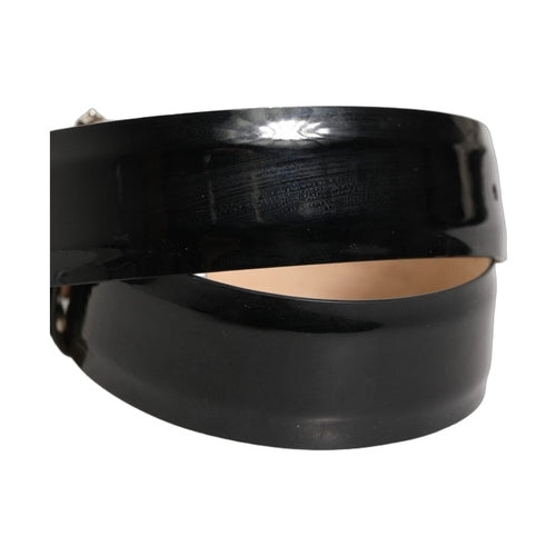 Dolce & Gabbana Black Leather Crystal Metal Buckle Belt
