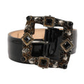 Dolce & Gabbana Black Leather Crystal Metal Buckle Belt