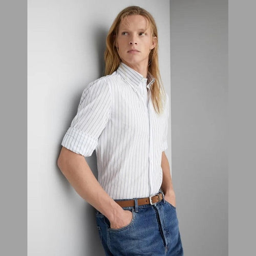 Brunello Cucinelli Bicolor Cotton Pattern Shirt