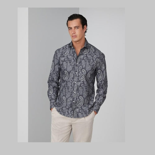 Brunello Cucinelli Gray Cotton Pattern Shirt