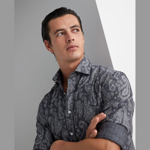 Brunello Cucinelli Gray Cotton Pattern Shirt