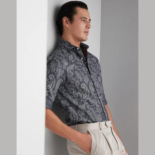 Brunello Cucinelli Gray Cotton Pattern Shirt
