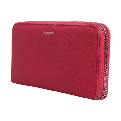 Saint Laurent Magenta and Silver logo wallet
