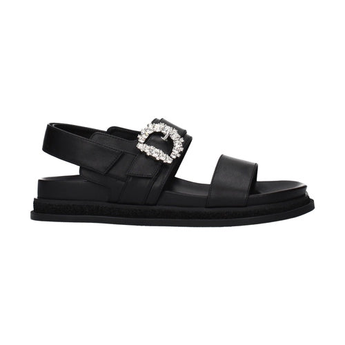 Jimmy Choo Black Leather Flat Sandals