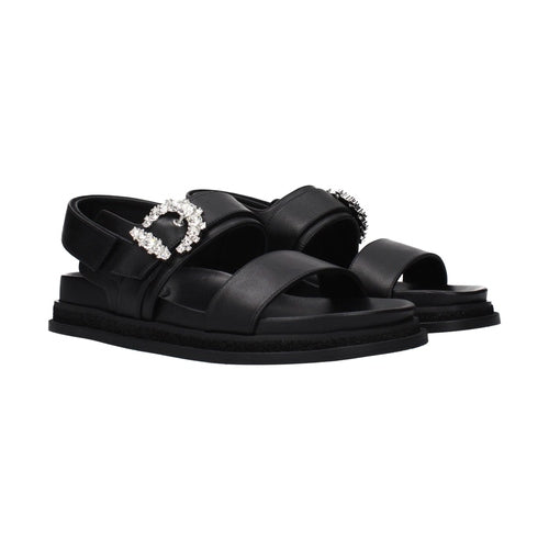 Jimmy Choo Black Leather Flat Sandals