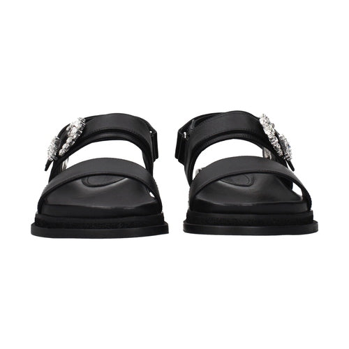 Jimmy Choo Black Leather Flat Sandals