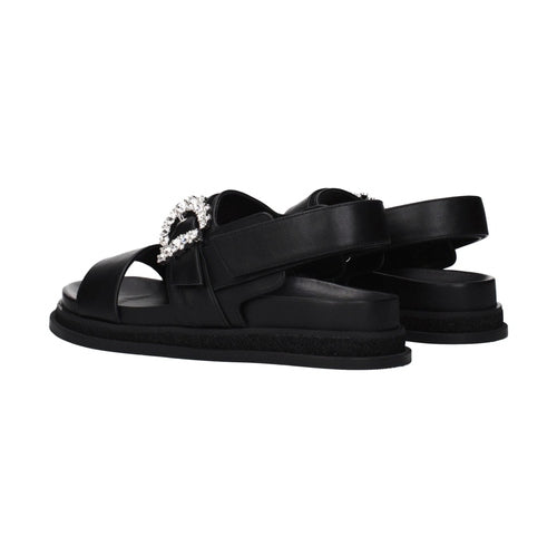 Jimmy Choo Black Leather Flat Sandals