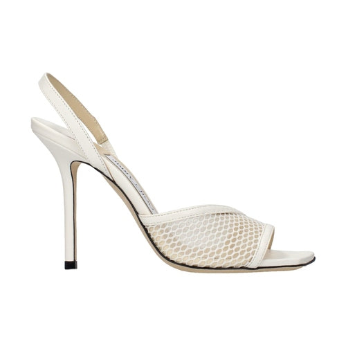Jimmy Choo White Fabric Stiletto Heel Sandals