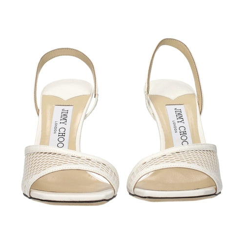 Jimmy Choo White Fabric Stiletto Heel Sandals