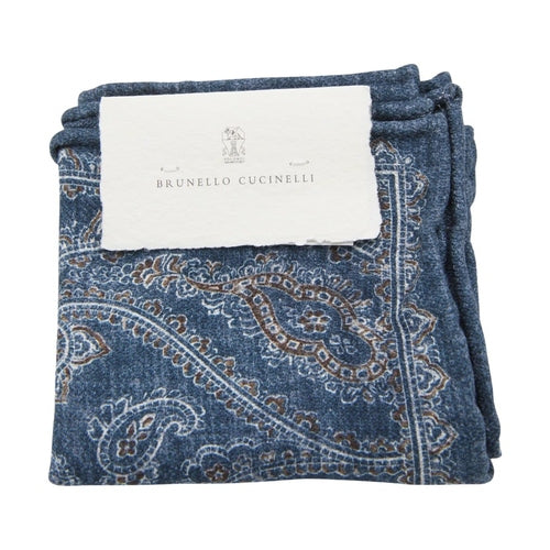 Brunello Cucinelli Blue Silk Pocket Square