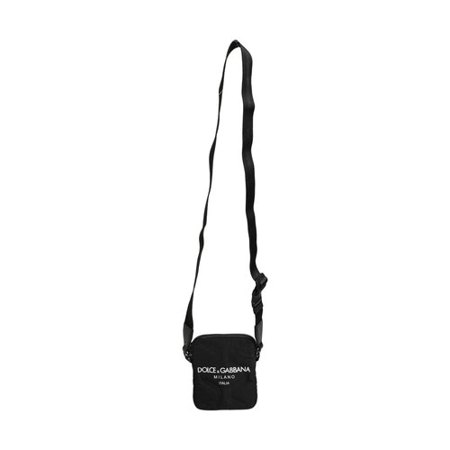 Dolce & Gabbana Black Nylon Rubberized Logo Print Crossbody Borse Bag