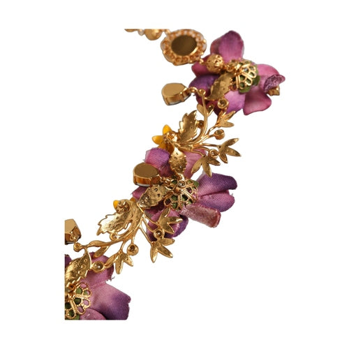 Dolce & Gabbana Gold Brass Mix Fiori Flowers Crystal Chain Necklace