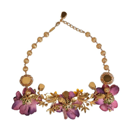 Dolce & Gabbana Gold Brass Mix Fiori Flowers Crystal Chain Necklace