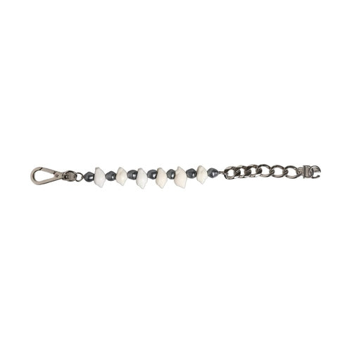 Dolce & Gabbana Silver Tone Brass Beaded Shell DG Logo Pendant Bracelet