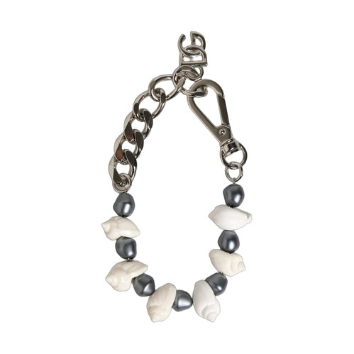 Dolce & Gabbana Silver Tone Brass Beaded Shell DG Logo Pendant Bracelet