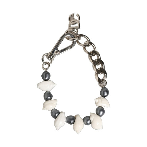 Dolce & Gabbana Silver Tone Brass Beaded Shell DG Logo Pendant Bracelet