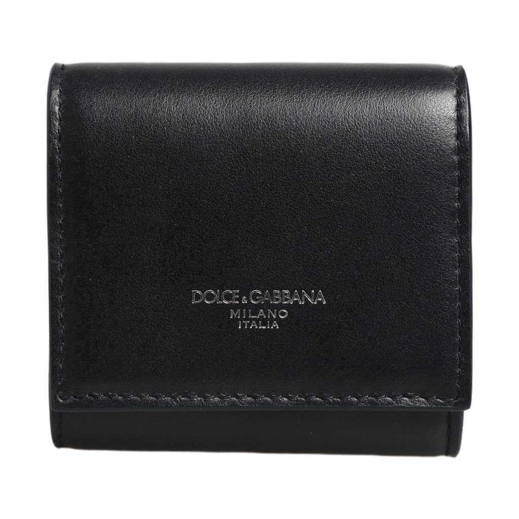Dolce & Gabbana Black Calfskin Leather Logo Print Bifold CoinPurse Wallet