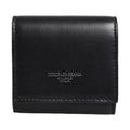 Black Calfskin Leather Logo Print Bifold CoinPurse Wallet