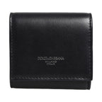Dolce & Gabbana Black Calfskin Leather Logo Print Bifold CoinPurse Wallet