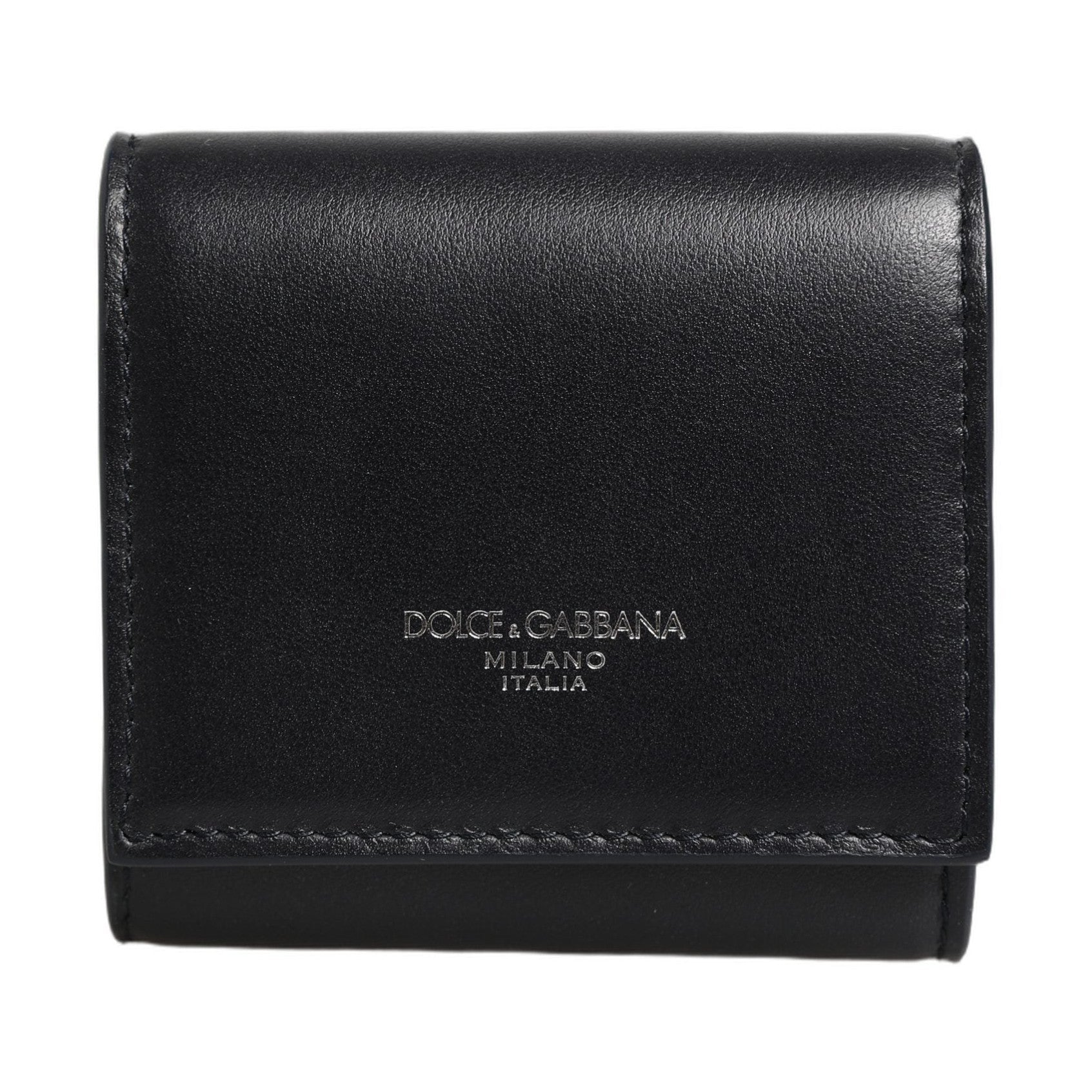 Dolce & Gabbana Black Calfskin Leather Logo Print Bifold CoinPurse Wallet