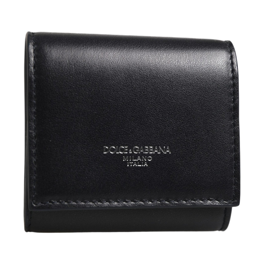 Dolce & Gabbana Black Calfskin Leather Logo Print Bifold CoinPurse Wallet