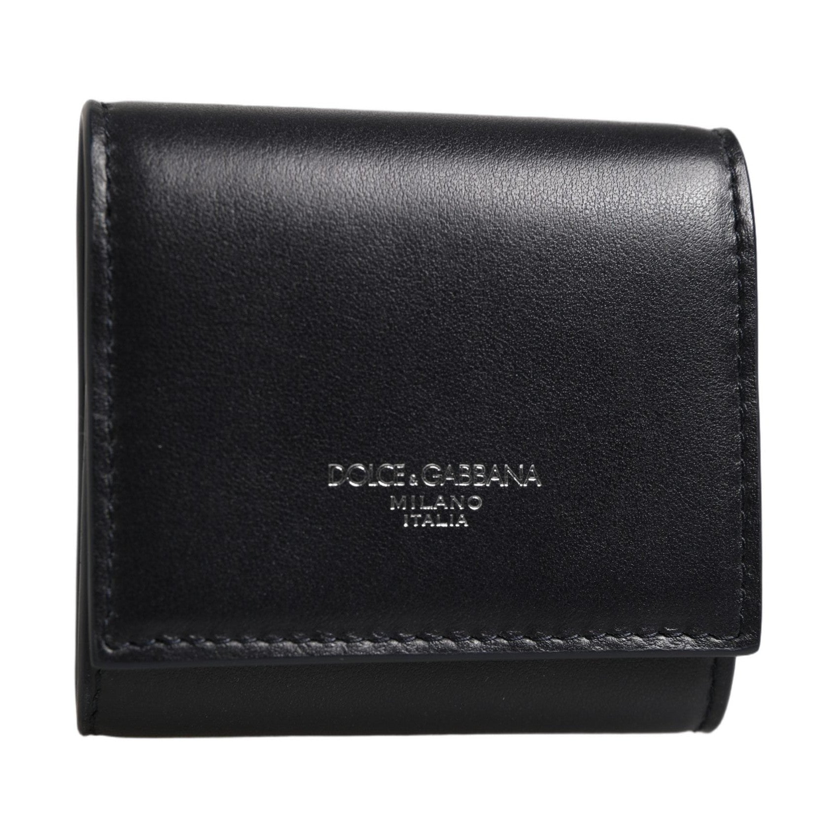 Dolce & Gabbana Black Calfskin Leather Logo Print Bifold CoinPurse Wallet