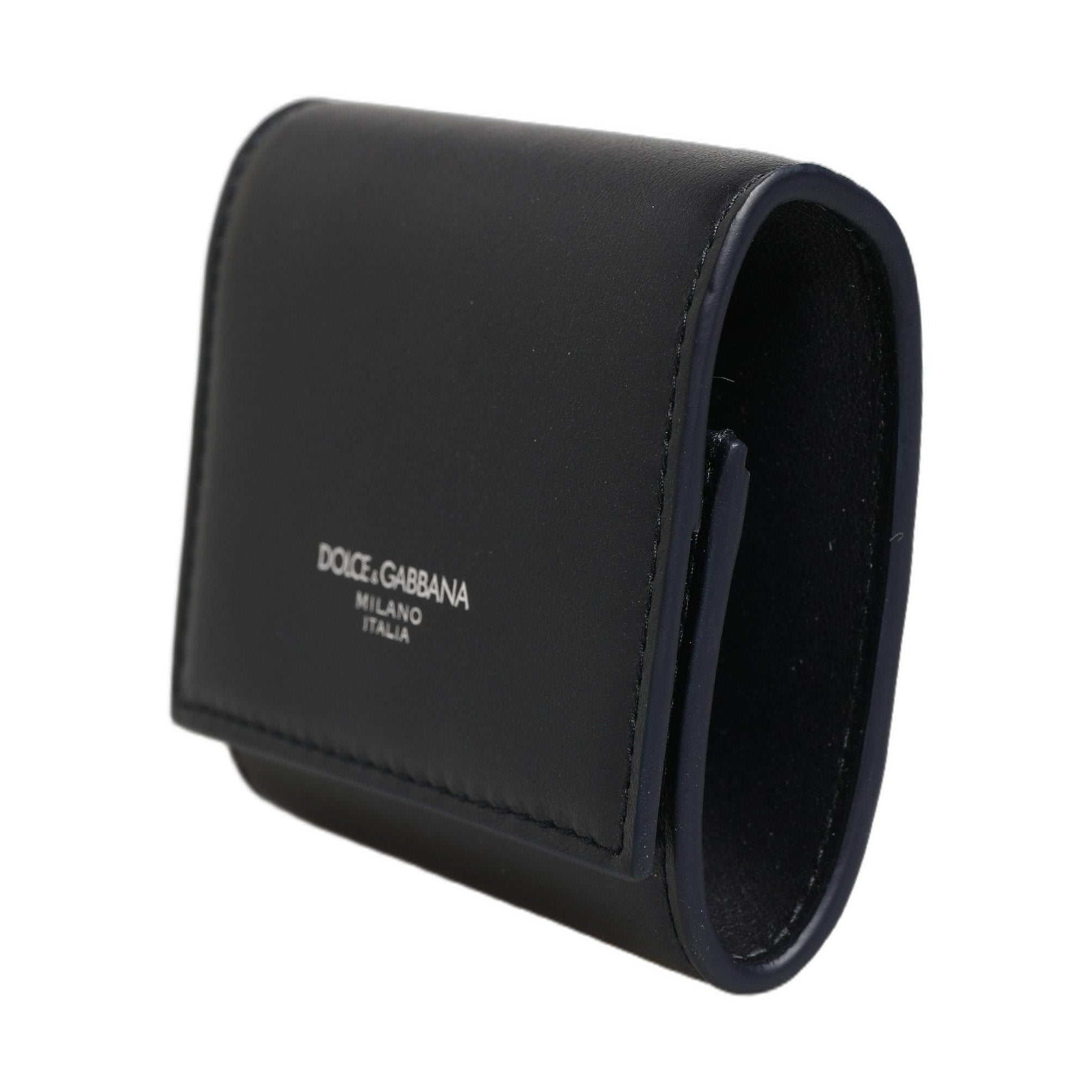 Dolce & Gabbana Black Calfskin Leather Logo Print Bifold CoinPurse Wallet