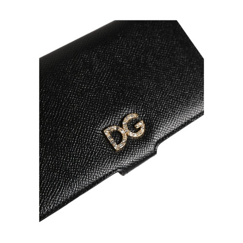 Dolce & Gabbana Case Flip Cover Black Calf Leather iPhone X - XS Phone