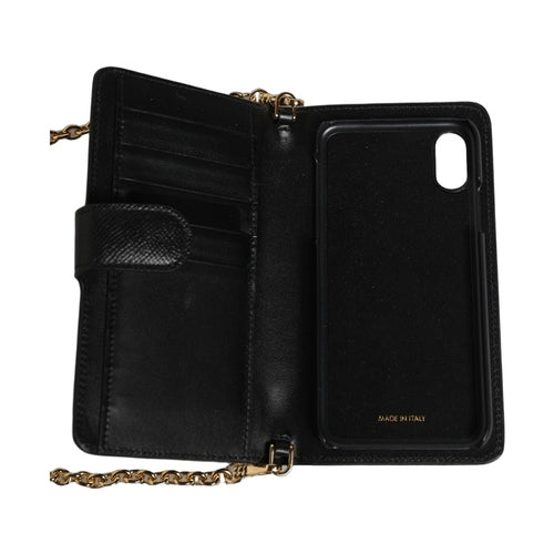 Dolce & Gabbana Case Flip Cover Black Calf Leather iPhone X - XS Phone