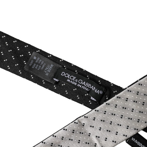 Dolce & Gabbana White Black Patterned Silk Adjustable Men Necktie Tie