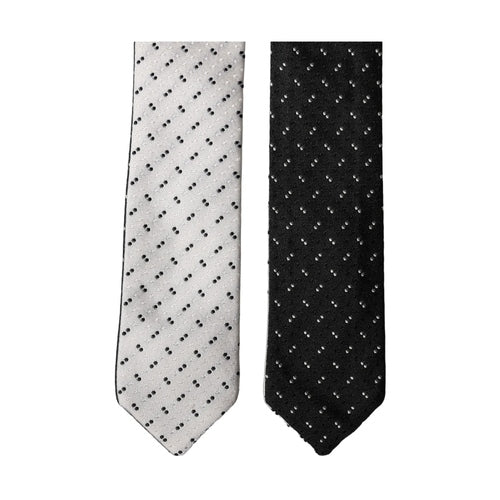 Dolce & Gabbana White Black Patterned Silk Adjustable Men Necktie Tie