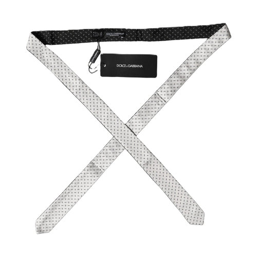 Dolce & Gabbana White Black Patterned Silk Adjustable Men Necktie Tie