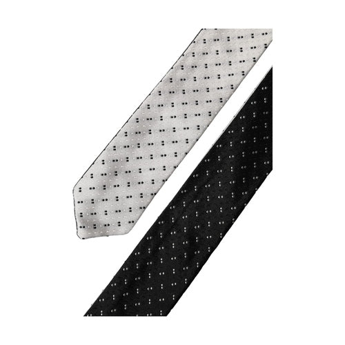 Dolce & Gabbana White Black Patterned Silk Adjustable Men Necktie Tie
