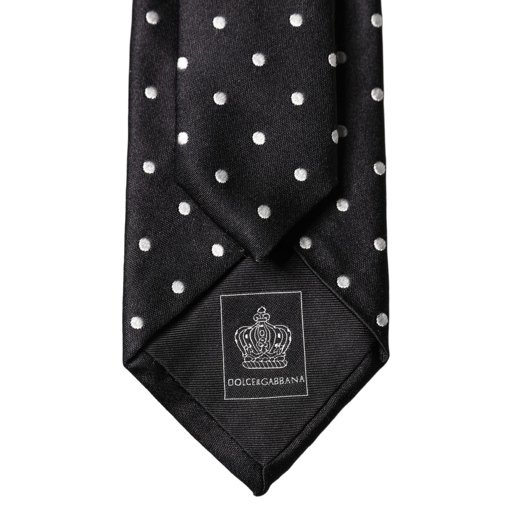 Dolce & Gabbana Black White Polka Dots Silk Adjustable Men Necktie Tie