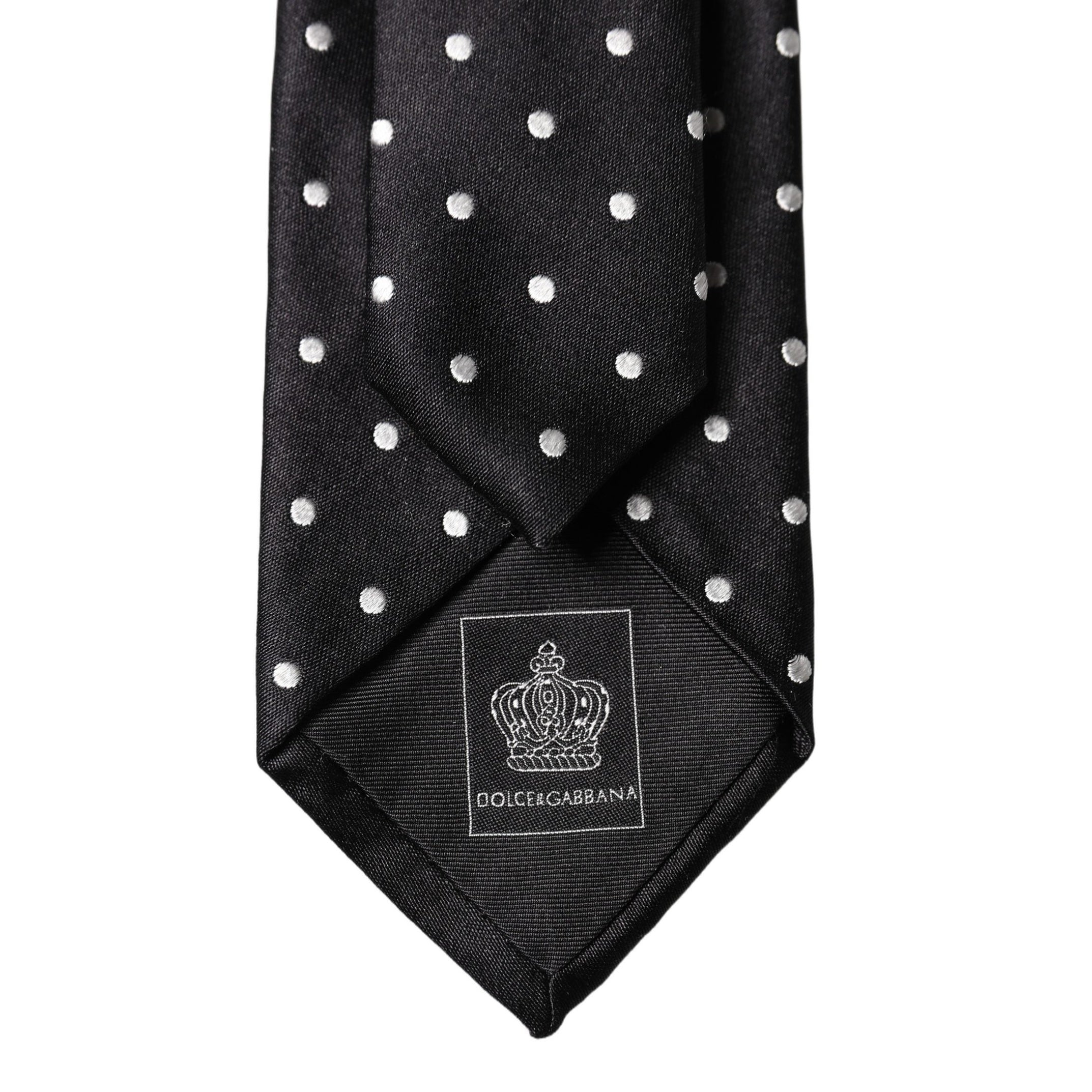 Dolce & Gabbana Black White Polka Dots Silk Adjustable Men Necktie Tie