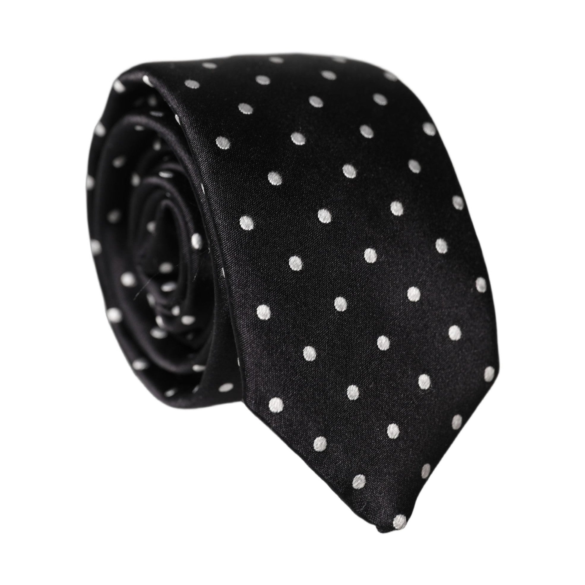 Dolce & Gabbana Black White Polka Dots Silk Adjustable Men Necktie Tie