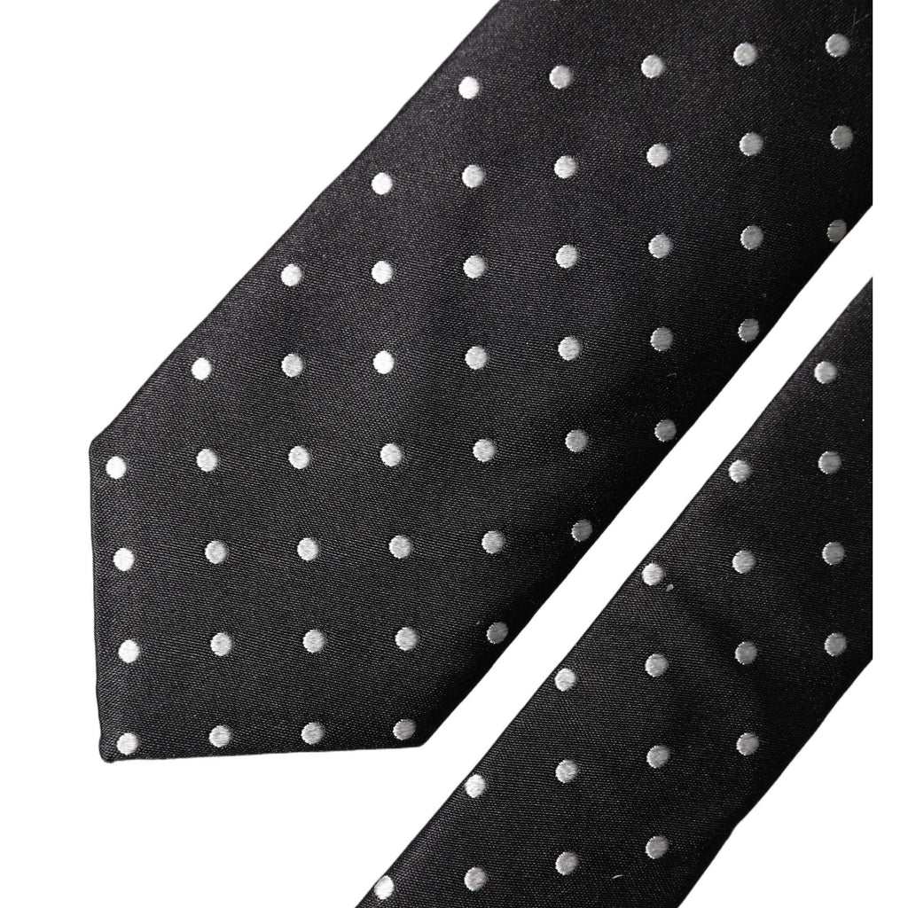 Dolce & Gabbana Black White Polka Dots Silk Adjustable Men Necktie Tie