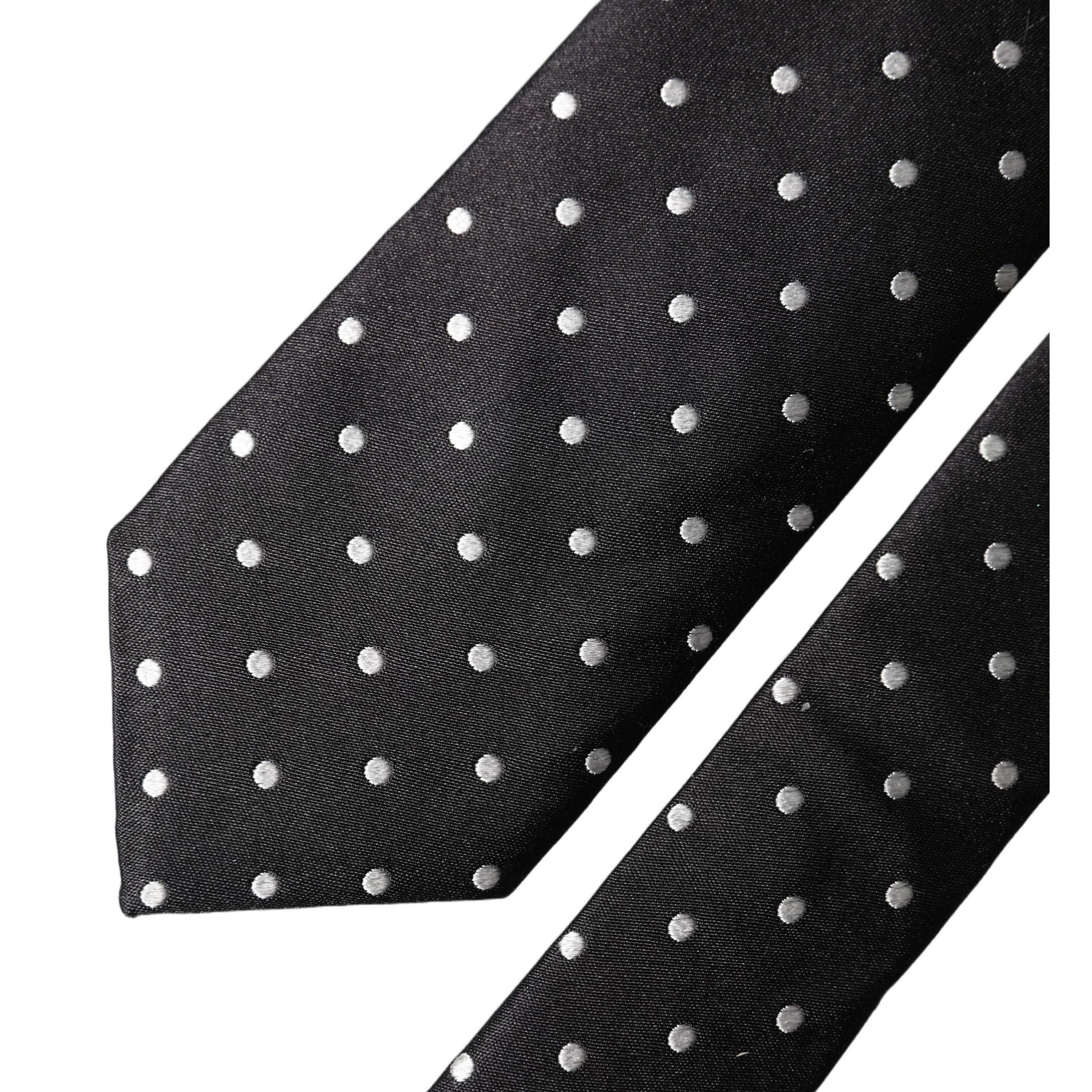 Dolce & Gabbana Black White Polka Dots Silk Adjustable Men Necktie Tie