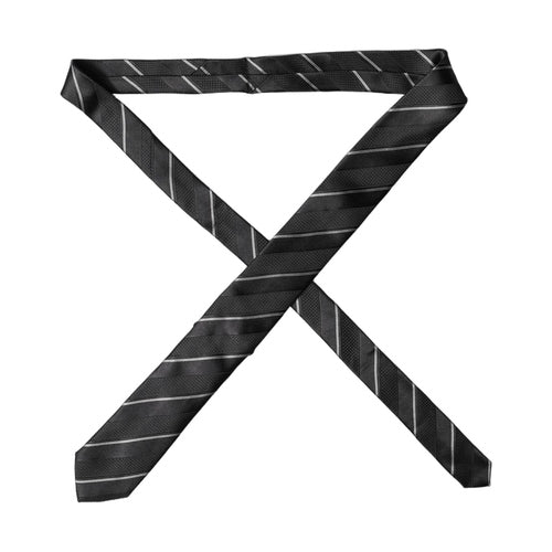 Dolce & Gabbana Black White Stripes 100% Silk Adjustable Men Necktie Tie