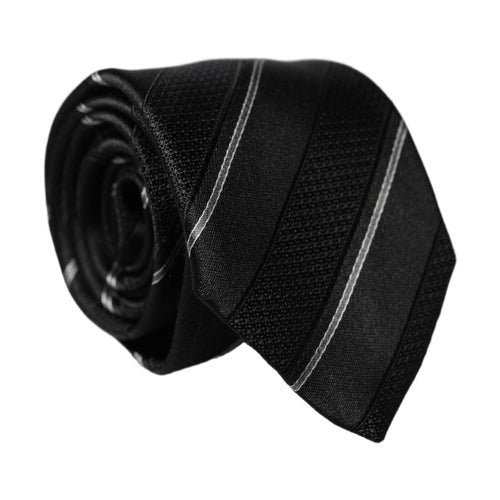 Dolce & Gabbana Black White Stripes 100% Silk Adjustable Men Necktie Tie