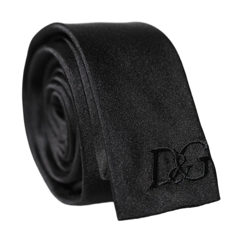 Dolce & Gabbana Black D&G Embroidery Silk Adjustable Men Necktie Tie