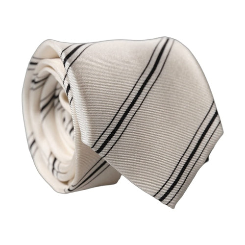 Dolce & Gabbana Beige Black Stripes 100% Silk Adjustable Men Necktie Tie