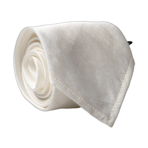 Dolce & Gabbana White Solid Silk Blend Adjustable Men Tied Necktie Tie