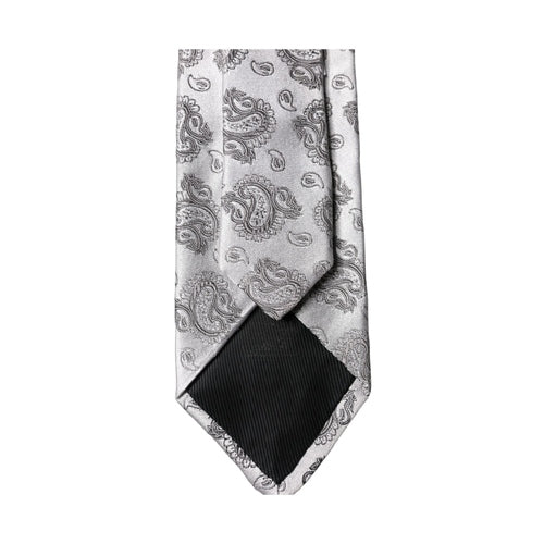 Dolce & Gabbana Silver Gray Paisley Silk Adjustable Men Tied Necktie Tie