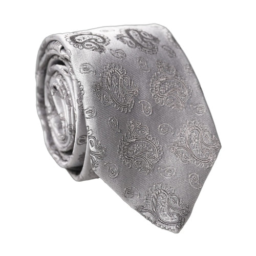Dolce & Gabbana Silver Gray Paisley Silk Adjustable Men Tied Necktie Tie
