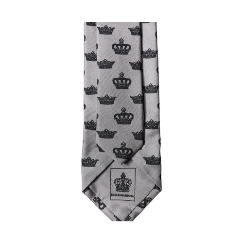 Dolce & Gabbana Gray Crown Fantasy Silk Adjustable Men Tied Necktie Tie